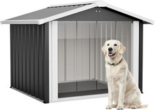 Metal Dog House for Large Dogs, Durable Waterproof Dog Kennel with Steel Frame,