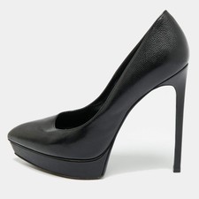Saint Laurent Anja Size 37.5 Black Leather Platform Pumps