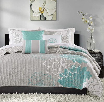 6pcCalifornia King Jane Floral Quilted Coverlet Set Aqua Blue - Madison Park JH6