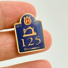 Vintage Husqvarna 125 Years 1997 Sewing Machine Logo Lapel Pin Blue Gold