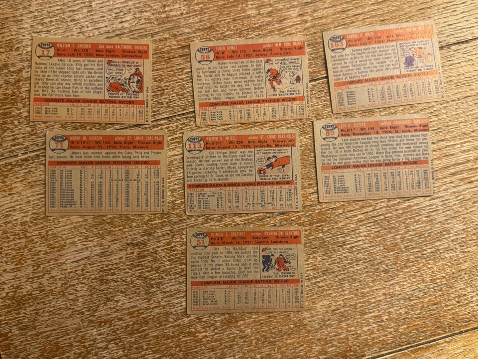 Lote de 7 tarjetas de béisbol 1957 Topps - excelente estado Foto 2 de 2