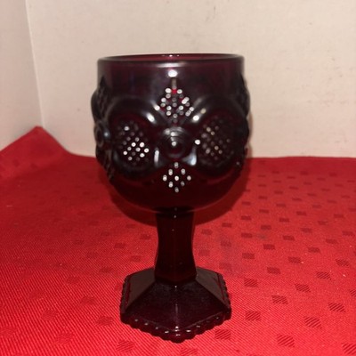 Avon 1876 Cape Cod Collection cranberry glass candle holder goblet- Estate Find