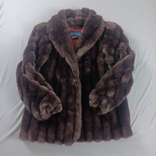 Giacca cappotto pelliccia visone sintetica vintage OUTERLAYERS taglia 13/14 marrone intrecciato made in USA