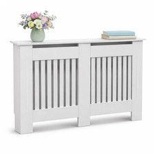 NEW! Large White Wooden Slatted Grill Radiator Cover MDF Cabinet
