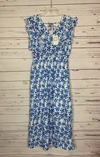 THML Boutique Women s L Large White Blue Summer Long Maxi Dress NEW With TAGS