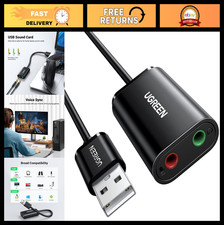 USB to Audio Jack Sound Card Adapter, Dual TRS 3.5mm Headphone Mic, PC/PS5