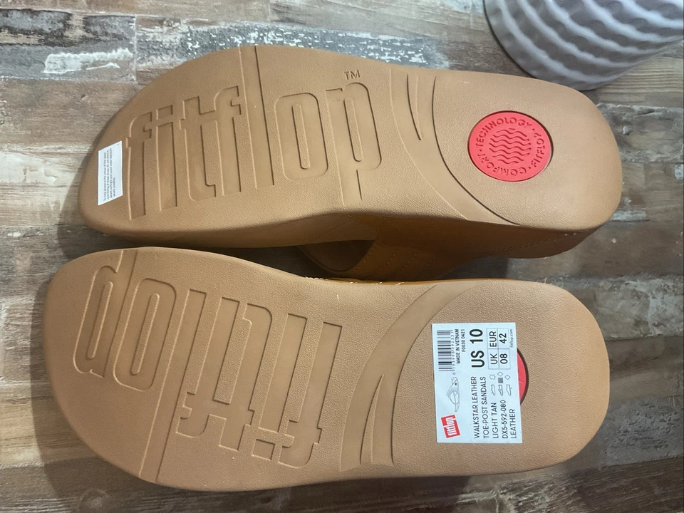 Sandalia Fit Flop para mujer de cuero tostado WALKSTAR chanclas cuña talla 10 Foto 3 de 3