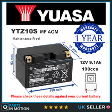 Genuine Yuasa YTZ10S High Power AGM GEL Motorbike Motorcycle Battery YTZ10-BS