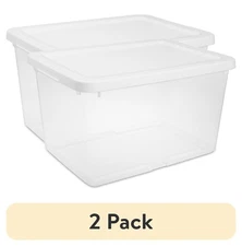 (2 Pack) Sterilite Small Storage Bin - 20Qt Clear Plastic, White Snap-On Lid