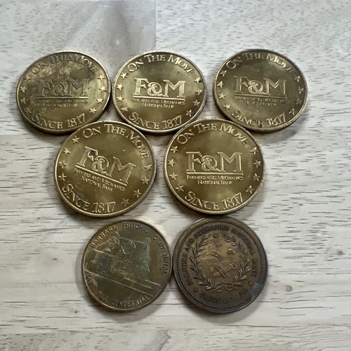 VTG Set Of 7 Farmers and Mechanics National Bank Medal F&M Bank Tokens