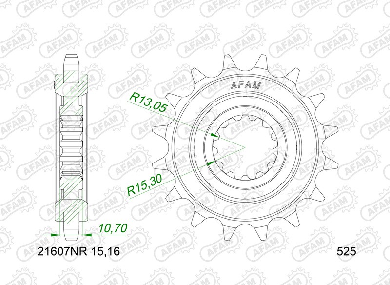 Pignon antibruit AFAM 21607NR acier, la précision mécanique au pas 525