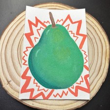 Original Pear ACEO Art Card Hand-Drawn OOAK Fruit Illustration Signed by Artist