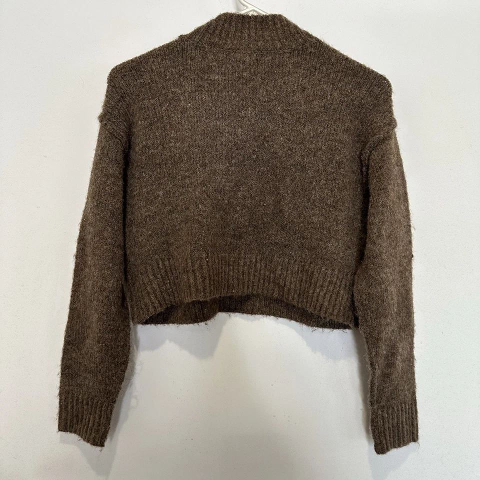 Suéter Recortado Inclinable Completo Pequeño Marrón Mezcla de Lana Manga Larga Cuello Simulado Boho Foto 2 de 4