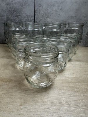 16 KERR Fruit Embossed  Country Kitchen Mason Canning Jelly/Jam Jars 12oz & 8oz