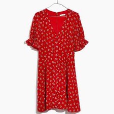 Madewell Silk Ruffle Sleeve Button Front Lilies Dress