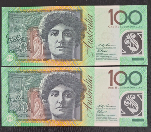 Australia - 1996 Evans Fraser $100 Polymer Notes - Uncirculated Consecutive Pair - Picture 2 of 2