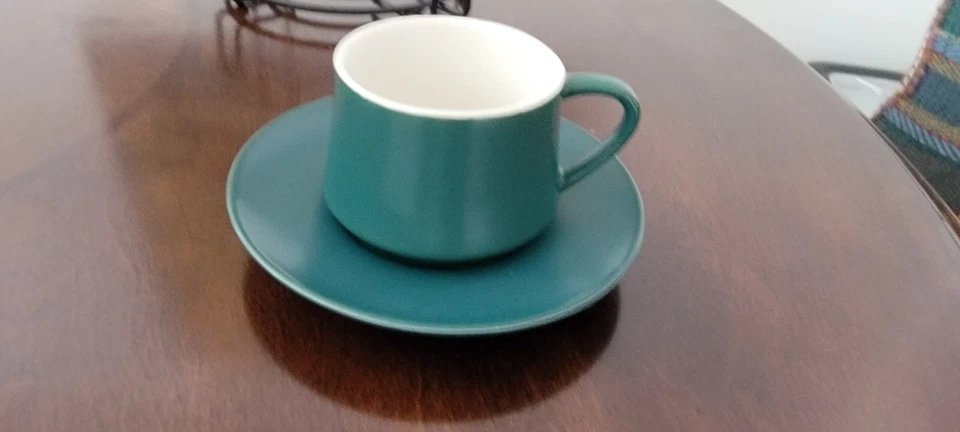 6 EXPRESSO 4 унций чашки и блюдца + металлический стойка C и S темно-бирюзовый, стойка черный новый в коробке - Изображение 3 из 4