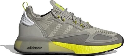 Size 11- adidas Mens ZX 2K Boost Running Shoes Grey/White/Yellow