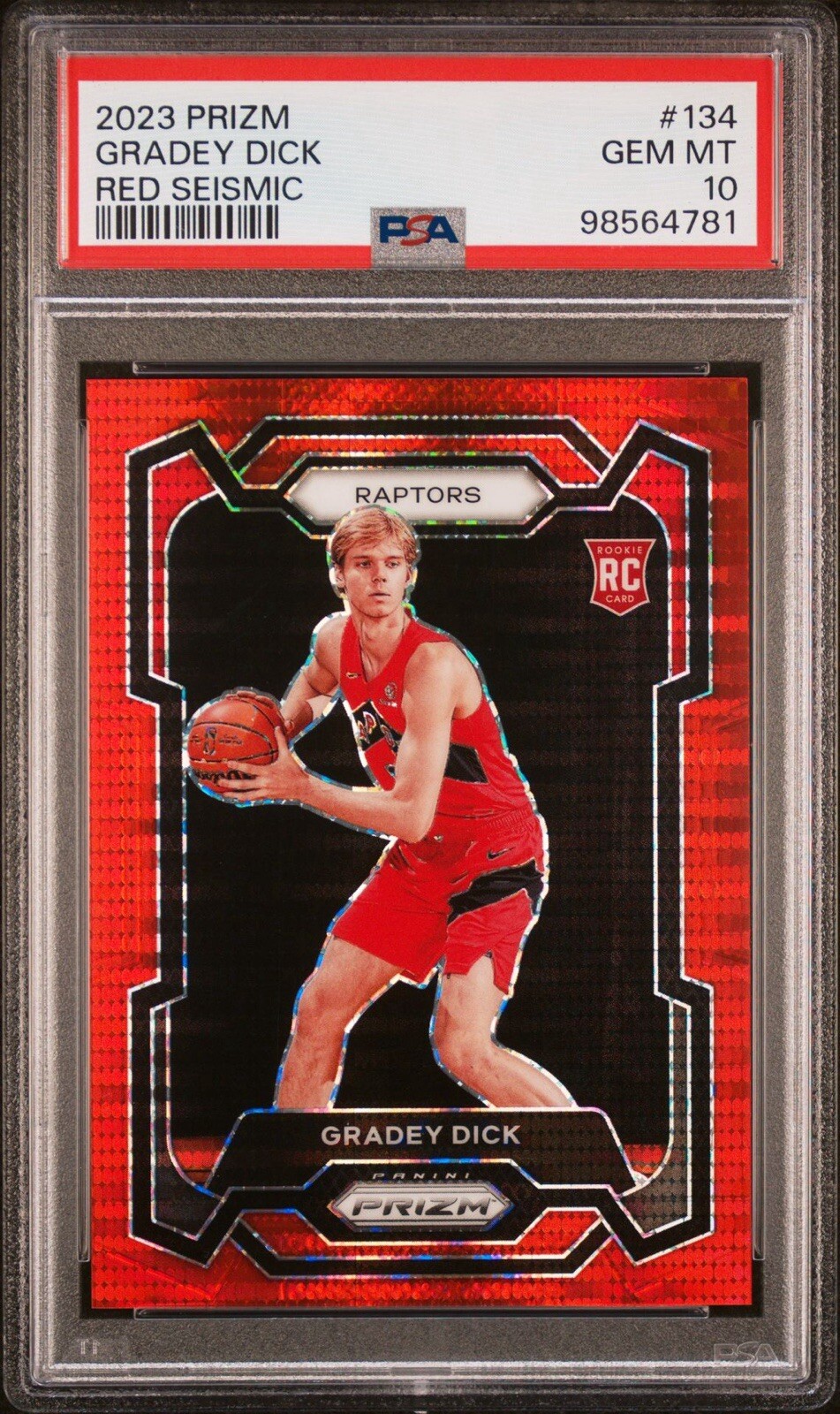 2023 Panini Prizm Gradey Dick #134 Red Seismic /299 Rookie - PSA 10 GEM MT