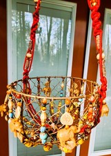 Hand Beaded Macrame Plant Basket Hanger Featuring Elephant Motif Very Detailed