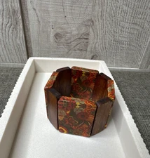 Wooden Colorful Floral Pattern Stretch Bracelet Fashion Boho Women