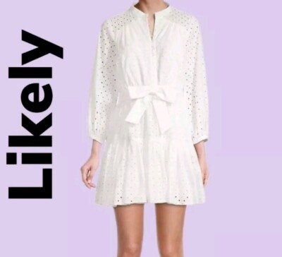 Likely Womens Kylie White Eyelet Tiered A Line Mini Dress Sz 2 All Cotton Summer | eBay Likely Womens Kylie White Eyelet Tiered A Line Mini Dress Sz 2 All Cotton Summer | eBay