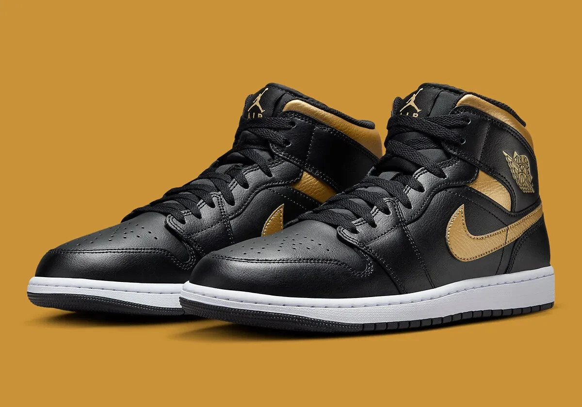 Nike Air Jordan 1 Mid Shoes Black Metallic Gold White DQ8426 Nike Air Jordan 1 Mid Shoes Black Metallic Gold White DQ8426