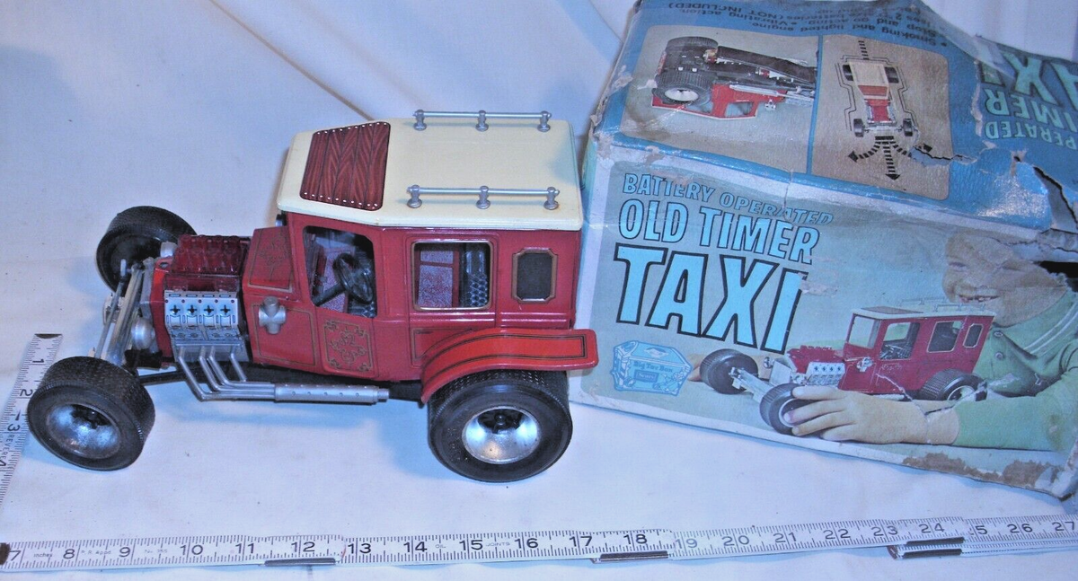 SEARS OLD TIMER TAXI FORD HOT ROD CAR TIN BATTERY TOY ALPS OF