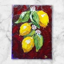 Lemon Branch Original Painting Citrus Semi-Abstract 3D Art Handmade Wall Art