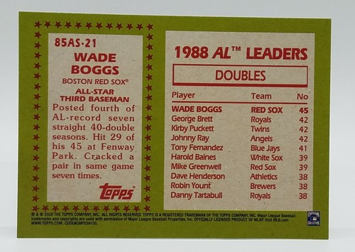 2020 Topps Series 2 Wade Boggs 35th All Star #85AS-21 Boston Red Sox ๐ฅ๐ฅ๐ฅ - Picture 2 of 2