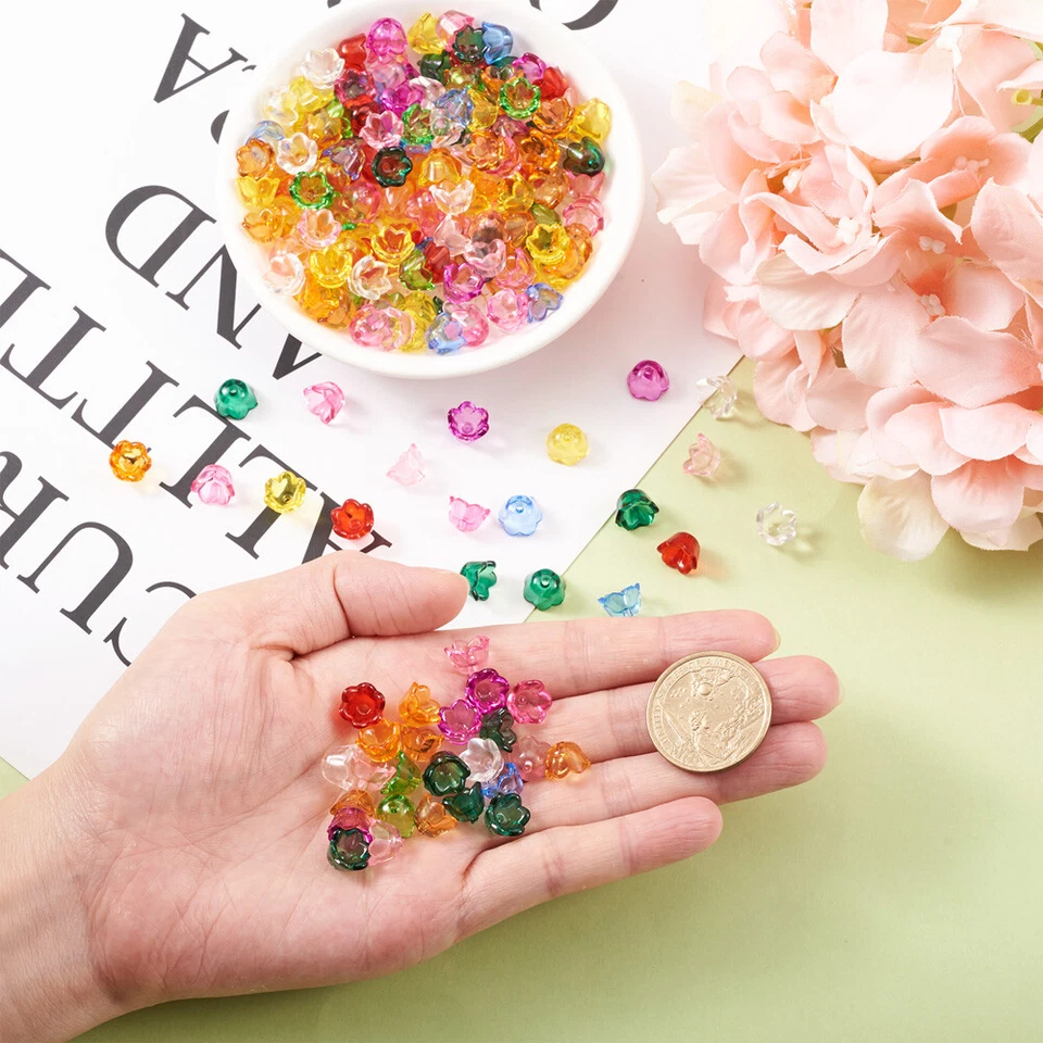 Mini cuentas espaciadoras sueltas 10x6 mm 190 un./50 g tapas de cuentas acrílicas transparentes para flores Foto 3 de 4
