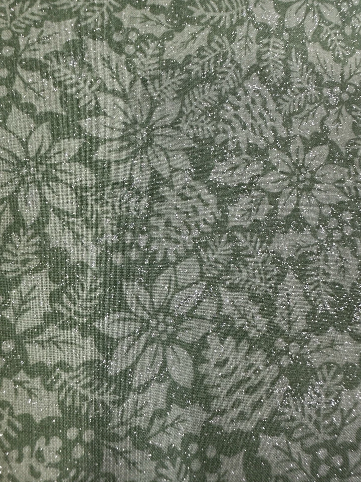 Fabric Green Sparkle Poinsettia Cotton 5 Yards 1999 Fabric Traditions Sew Quilt - Image 3 of 4