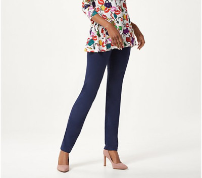 Women w/Control Tummy Control TUSHY LIFTER Slim-Leg Pants-Dp Ocean Blue-Tall XXS
