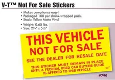 Car Dealer Not For Sale Stickers, Versa Tag, 5 packs - 500ct
