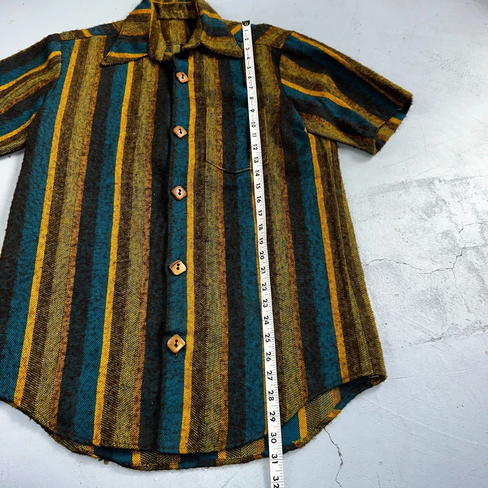 Camisa anos 1960 lã manga curta listrada madeira botão para baixo anos 60 anos 70 Rockabilly - Imagem 4 de 4