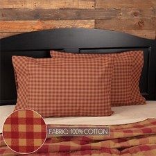 Burgundy Check Standard Pillow Case Set of 2 21x30 VHC Country Farmhouse Khaki
