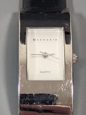 Scenario Silver Tone Dial Rectangle Case Black Band Watch