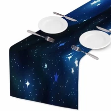 Table Runner Navy Blue Starry SkyCotton Linen Table Runner Decoration for Kit...
