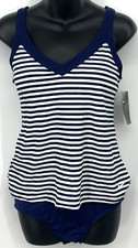 Nike Tankini Swim Suit Size Medium Blue White Striped Crossback Summer Women New
