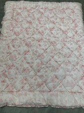 Vintage Single Bed Pink Flowered Eiderdown Bed Spread Throw
