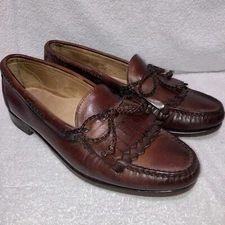 Allen Edmonds Woodstock Cognac Brown Leather Kiltie Fringe Bow Loafers Sz 10.5B