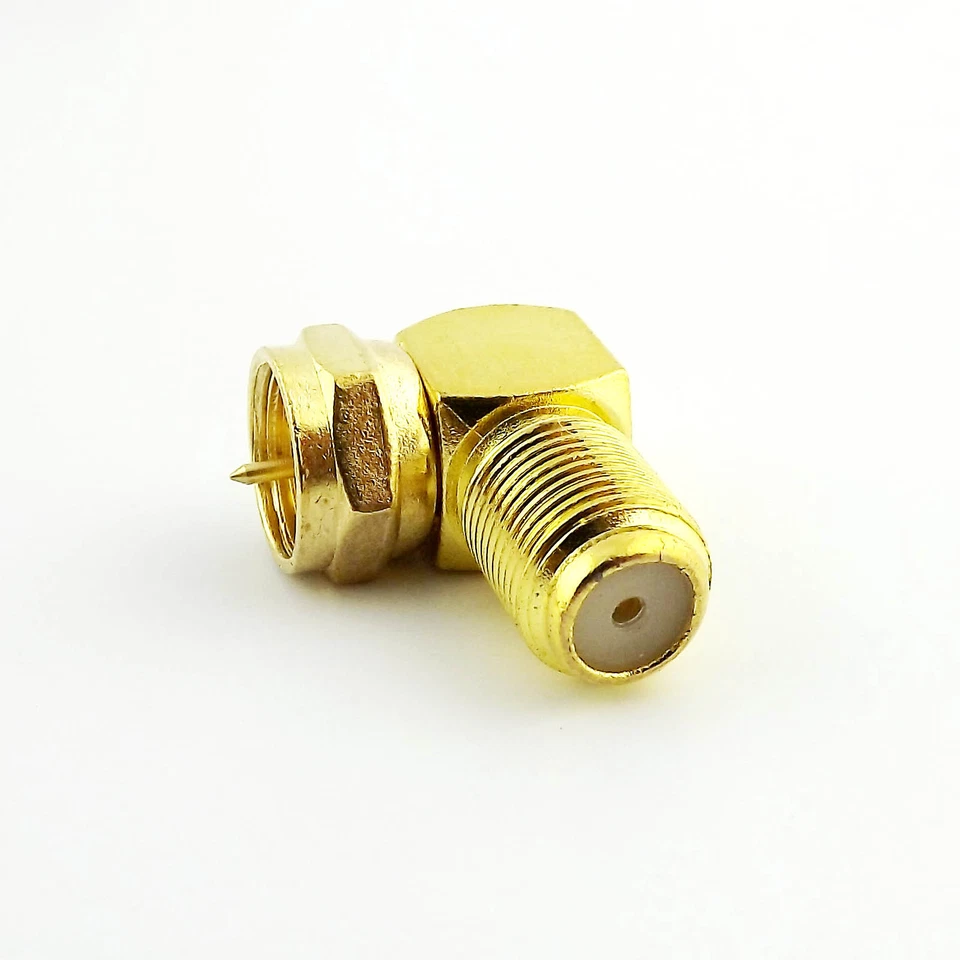 1x Gold F Male Plug to F Female Jack Right Angle Coaxial TV RF Adapter Connector - Image 2 of 4
