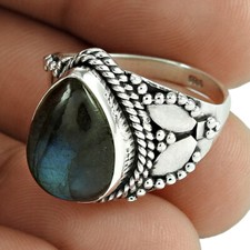 Natural Labradorite Gemstone Handmade 925 Sterling Silver Boho Ring Gift Jewelry
