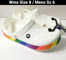 white rainbow platform crocs