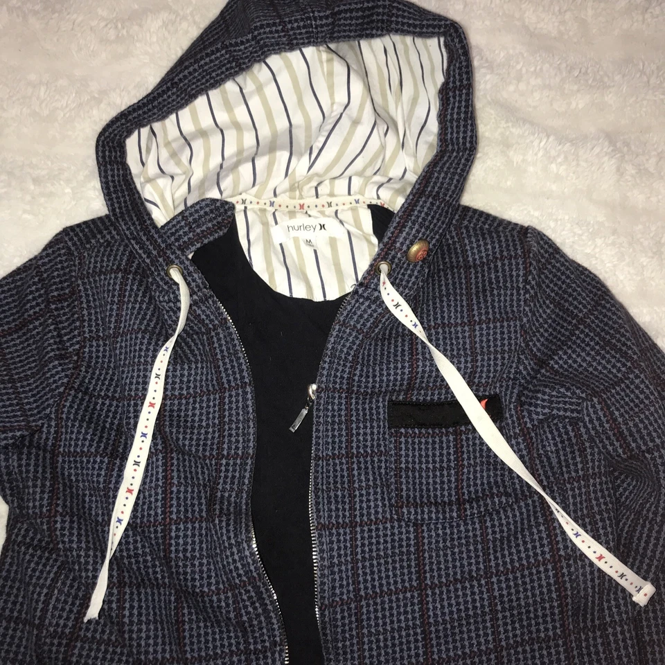 Y2k HURLEY Sudadera con Capucha Niños PESADA Mediana Cremallera Estampado Completo Sudadera con Capucha Tirar Foto 3 de 4