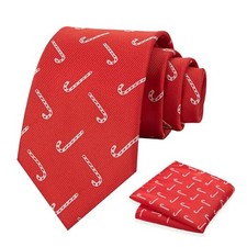Christmas Tie for Men - Festive Red Holiday Neckties with 004-candy Cane Red