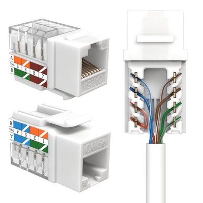Keystone Jack Cat5e Ethernet Wall Jack 45-Degree UTP Punch Down RJ45 Slim Profil