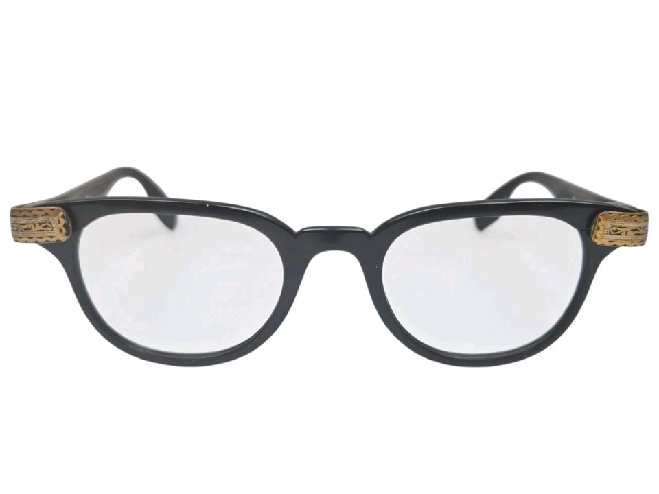 Vintage 1950s TURA Black Anodised Aluminum Eyeglass frames, Unique Style, NOS  - Image 2 of 4