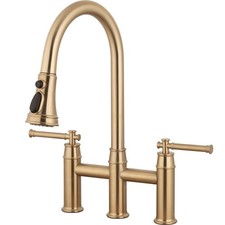 Brushed Bronze Bridge Kitchen Faucet with Pull Down Sprayer, Lava Odoro Trans...