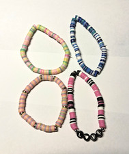 Lot Of 4 Clay Heishi Bead Friendship Bracelets Multicolor Stretchy